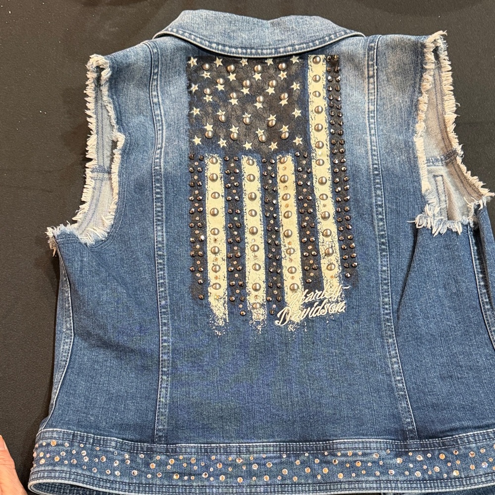 Harley-Davidson Blue Denim Vest with Studded Flag Design